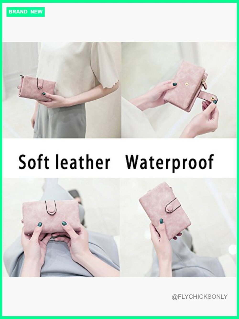 Women's RFID Leather Bifold Trifold Wallet with Wristlet, Mini Clutch Purse - Picture 4 of 7